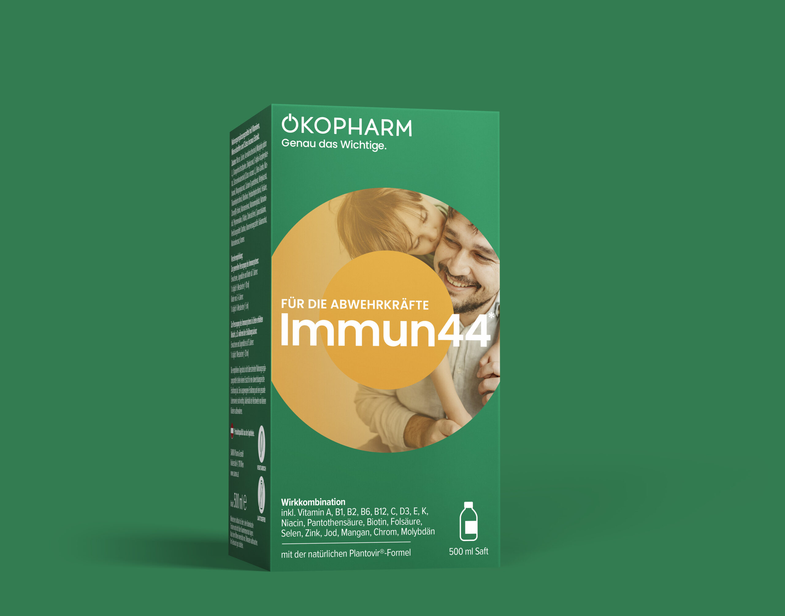 Immun44_500ml Saft_apotheke Ebenfurth Abbildung zeigt Packung von Immun 44 in grün und gelb