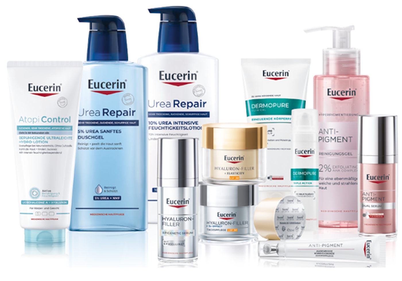Abbildung zeigt verschiedenen Eucerinprodukte