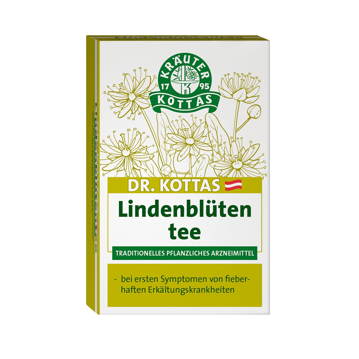 Abbildung zeigt Packung von Lindenblütentee in Gelb grün gehalten.
